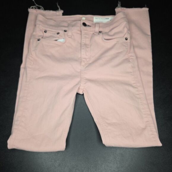 Rag & Bone Pink High-Rise Skinny Jeans Size 26 Designer Pink Denim Distressed - Picture 4 of 10